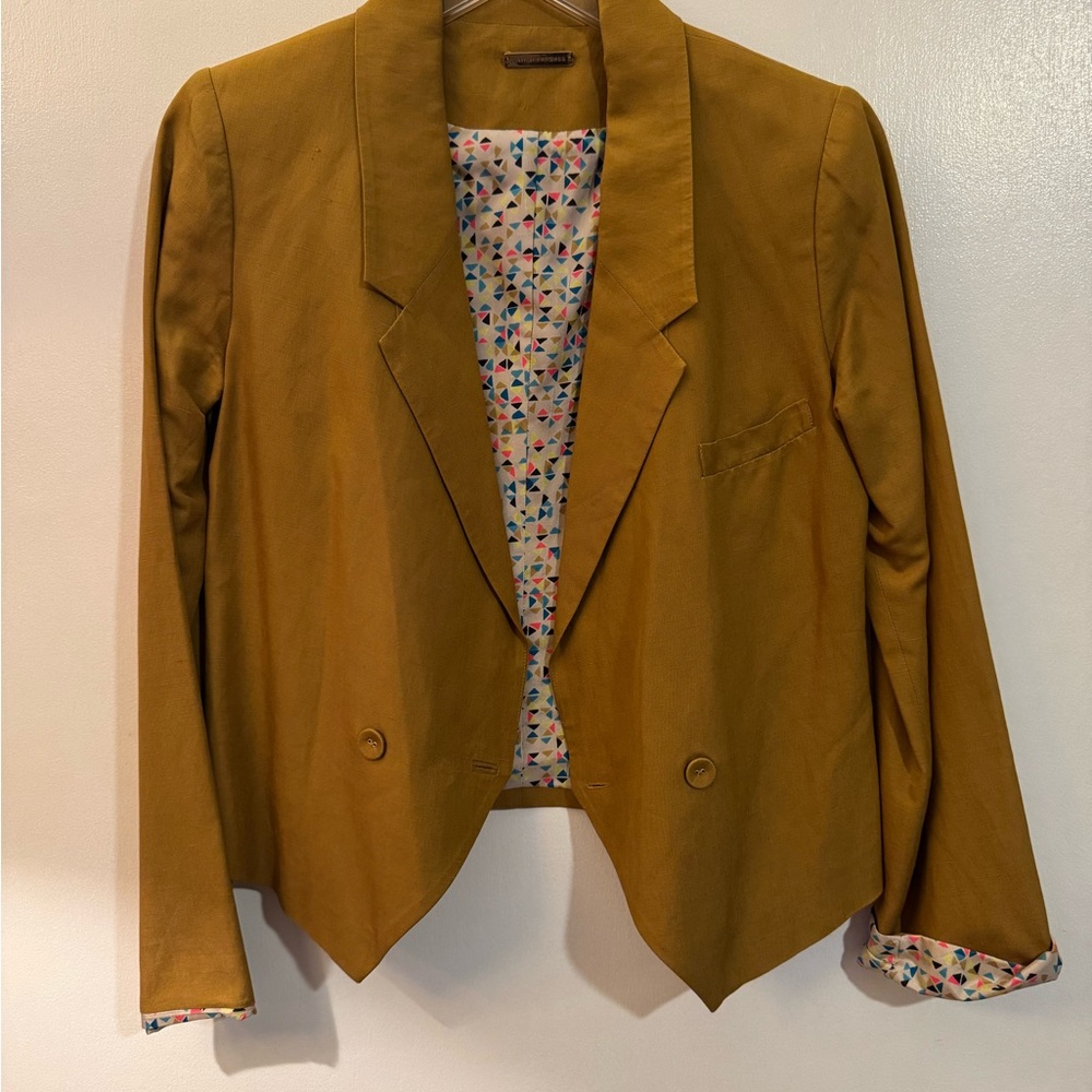 Loeffler Randall Chic Mustard Blazer with Patterned Lining 2